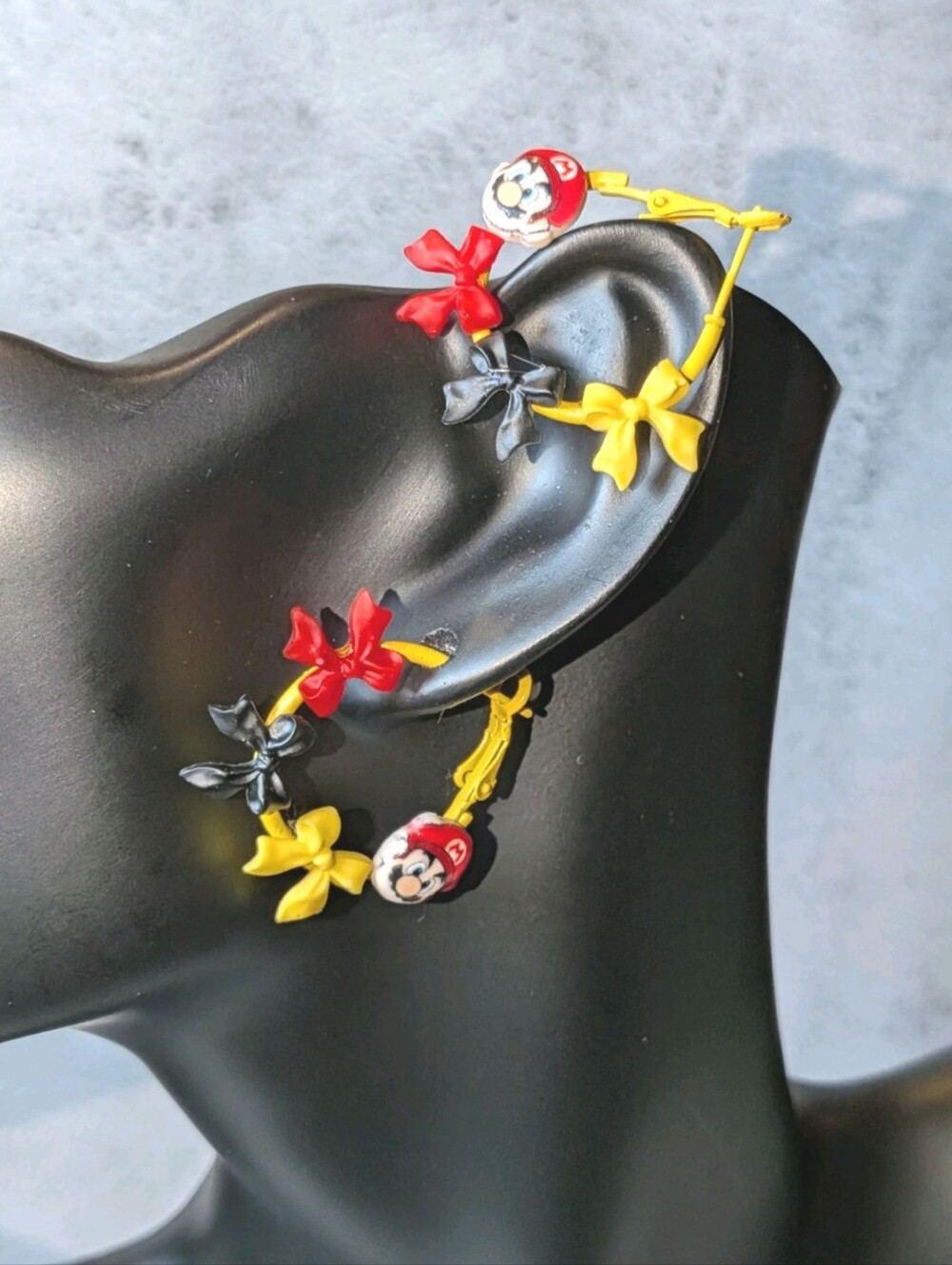 Hand Crafted Yellow, Red & Black Cartoon Bow Earrings For Women And Kids - Picture 12 of 13